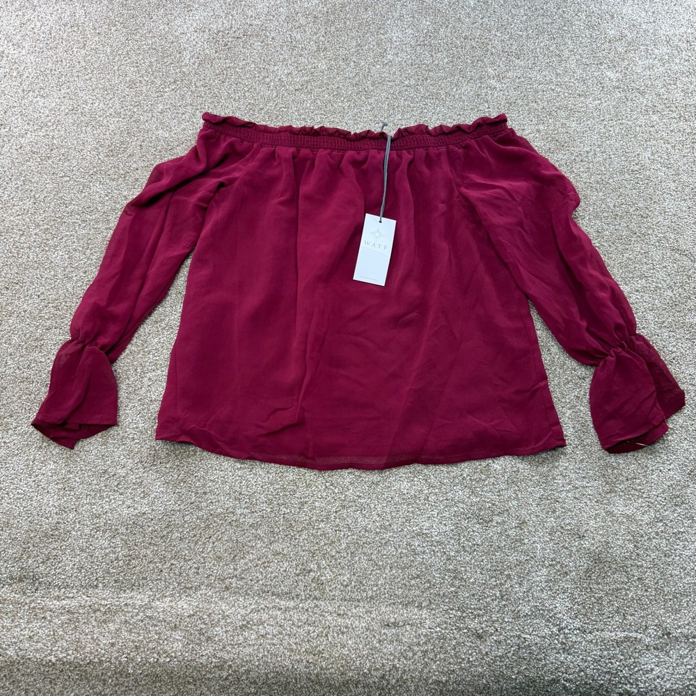 WAYF Womens Burgundy Off The Shoulder Ruffle Long Sleeve Blouse Small NEW Smock